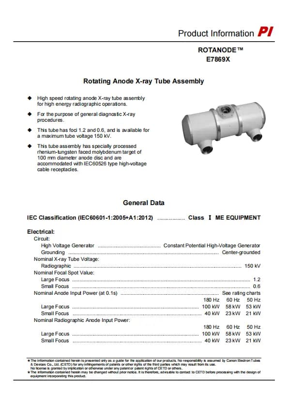 Canon (Former Toshiba) E7869X X-ray Tube 1