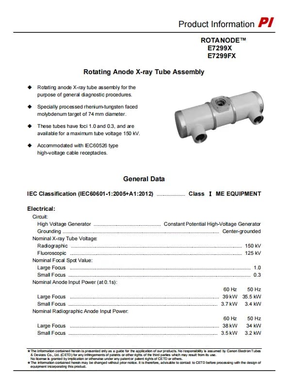 Canon (Former Toshiba) E7299X X-ray Tube 1