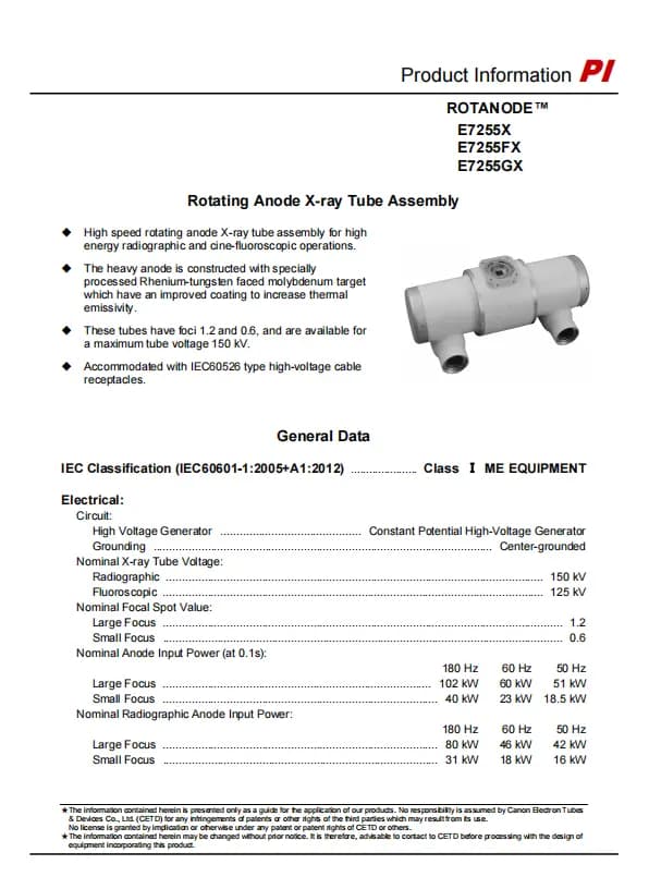 Canon (Former Toshiba) E7255X X-ray Tube 1